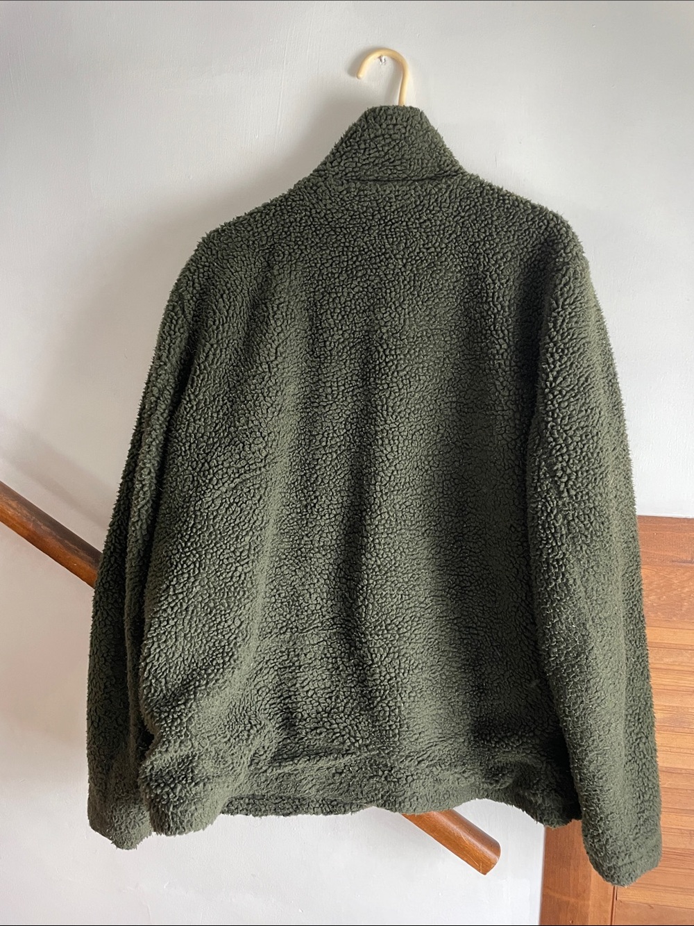 Men's Olive Green Sherpa Zip-Up Jacket - Picture 2 of 4
